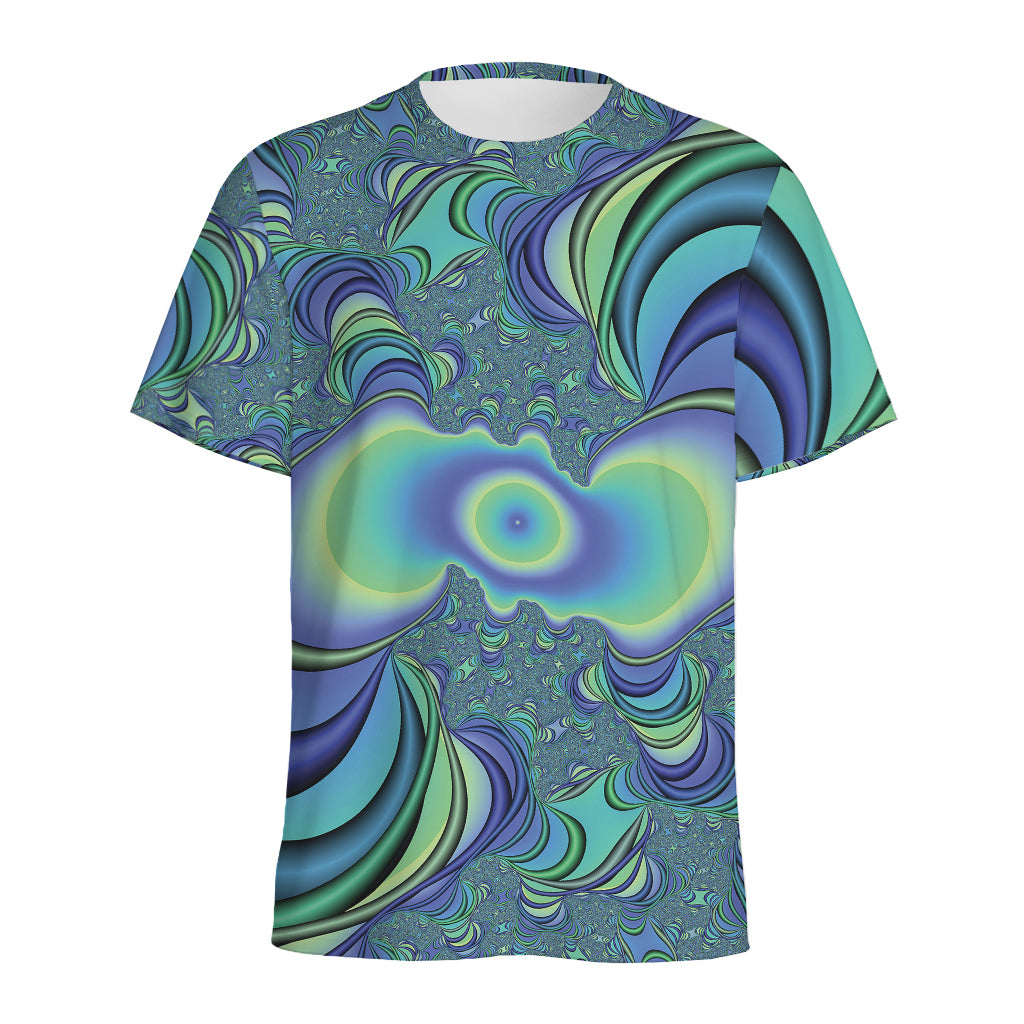 Blue Fractal Print Men's Sports T-Shirt