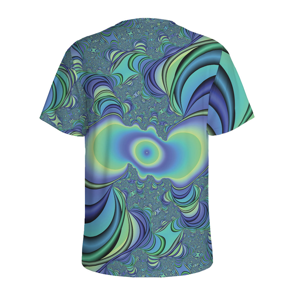 Blue Fractal Print Men's Sports T-Shirt