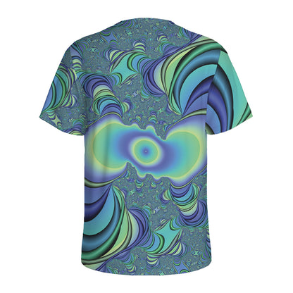Blue Fractal Print Men's Sports T-Shirt
