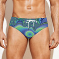 Blue Fractal Print Men's Swim Briefs