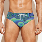 Blue Fractal Print Men's Swim Briefs