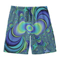 Blue Fractal Print Men's Swim Trunks
