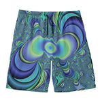 Blue Fractal Print Men's Swim Trunks