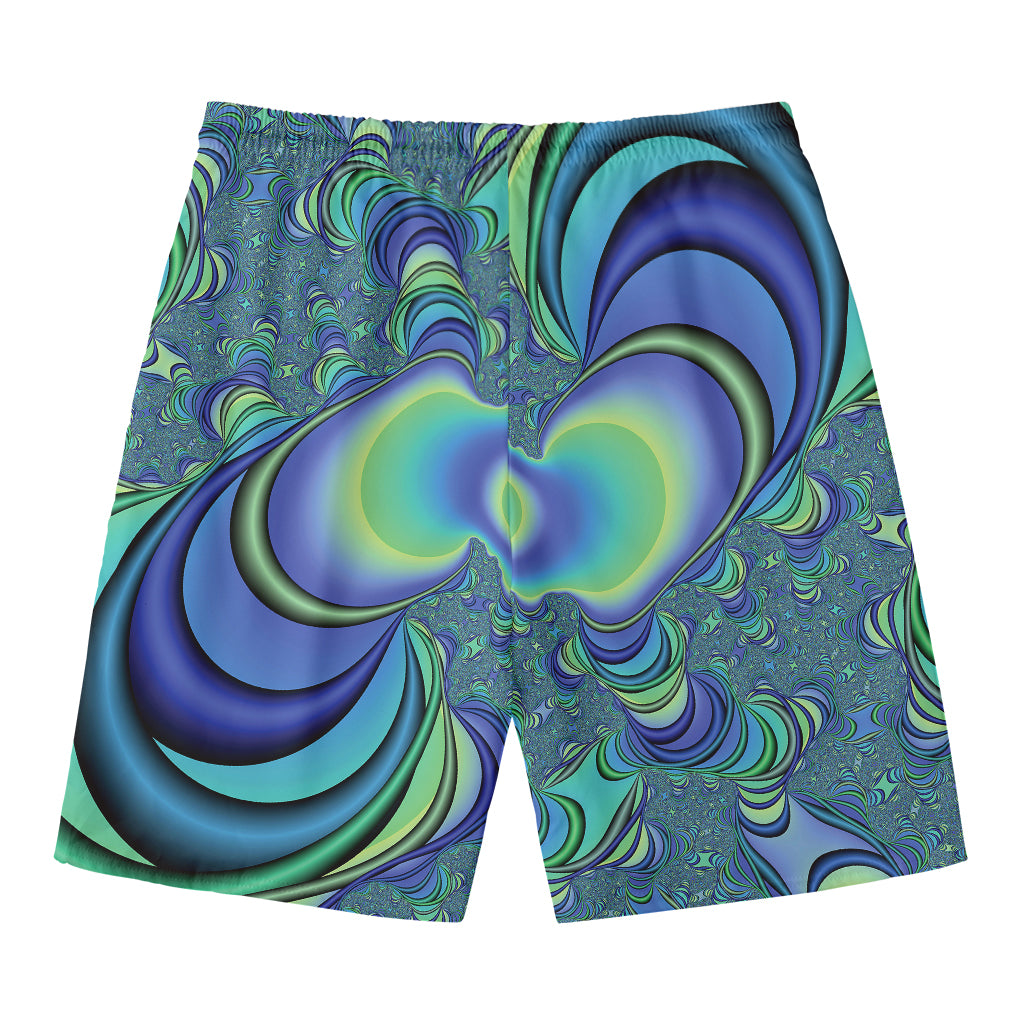 Blue Fractal Print Men's Swim Trunks