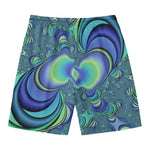 Blue Fractal Print Men's Swim Trunks