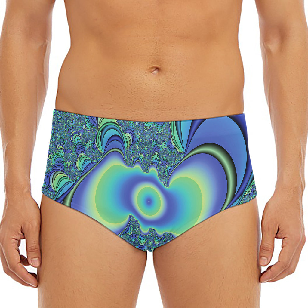 Blue Fractal Print Men's Triangle Swim Briefs