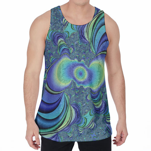 Blue Fractal Print Men's Velvet Tank Top
