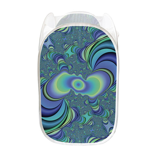 Blue Fractal Print Mesh Laundry Hamper