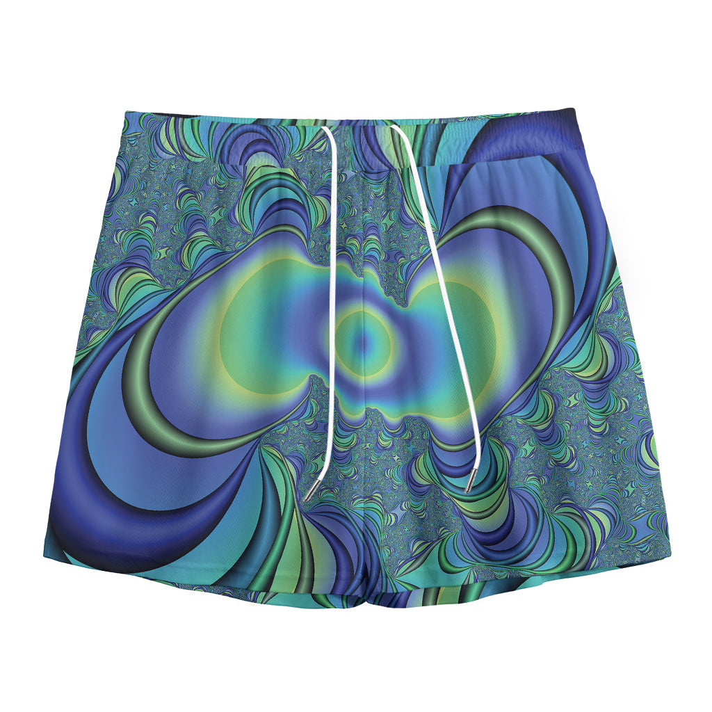 Blue Fractal Print Mesh Shorts