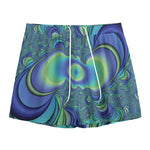 Blue Fractal Print Mesh Shorts