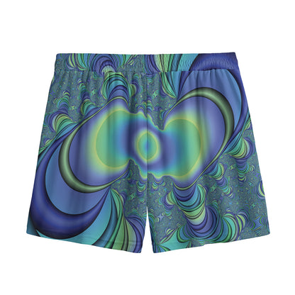Blue Fractal Print Mesh Shorts