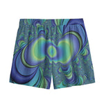 Blue Fractal Print Mesh Shorts