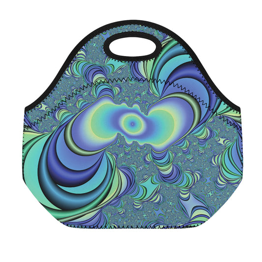 Blue Fractal Print Neoprene Lunch Bag