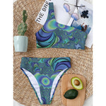 Blue Fractal Print One Shoulder Bikini Top
