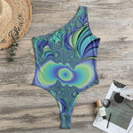 Blue Fractal Print One Shoulder Bodysuit