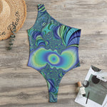 Blue Fractal Print One Shoulder Bodysuit