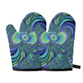 Blue Fractal Print Oven Mitts
