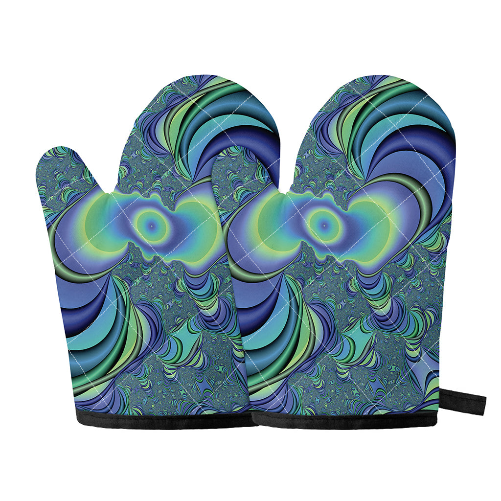 Blue Fractal Print Oven Mitts