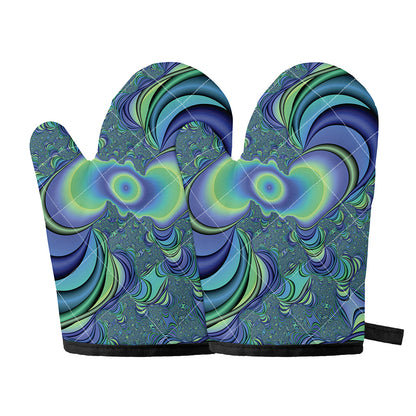 Blue Fractal Print Oven Mitts