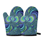 Blue Fractal Print Oven Mitts