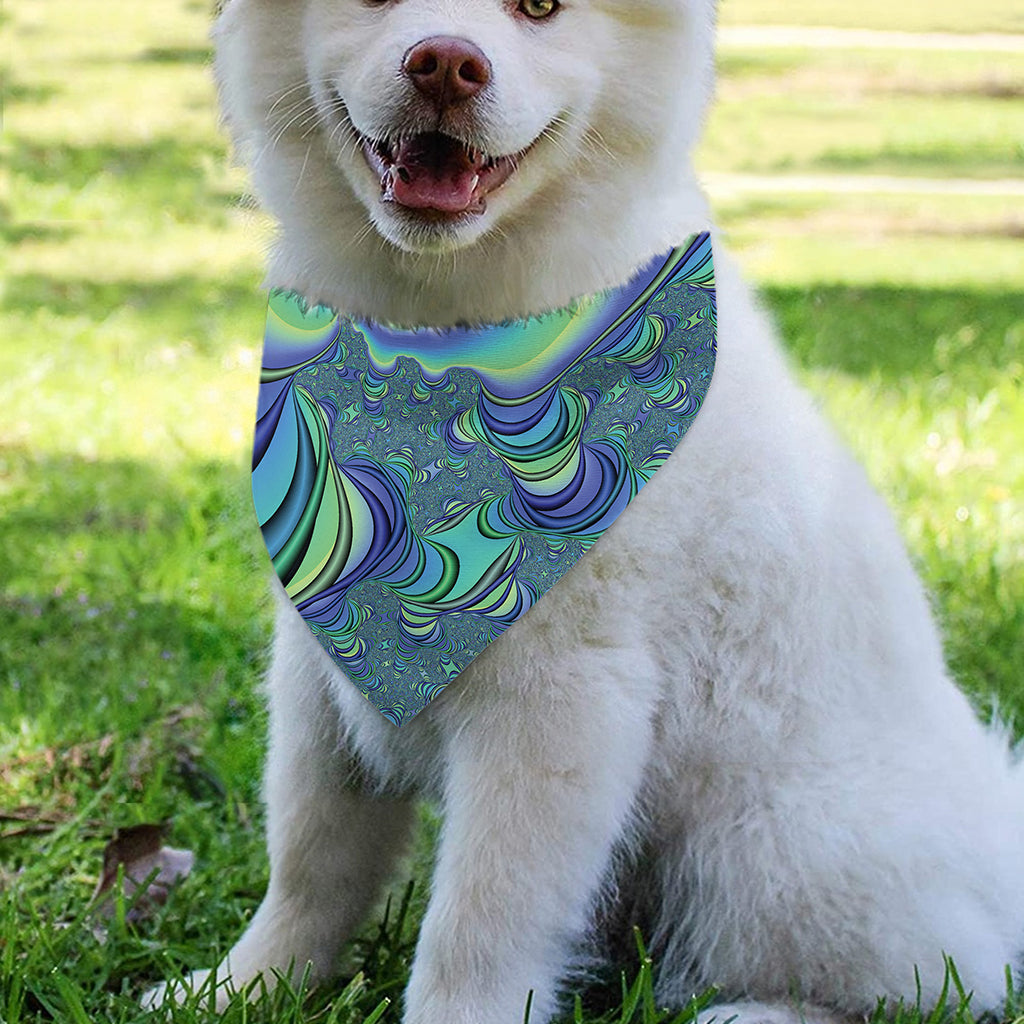 Blue Fractal Print Over The Collar Dog Bandana