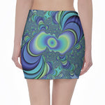 Blue Fractal Print Pencil Mini Skirt
