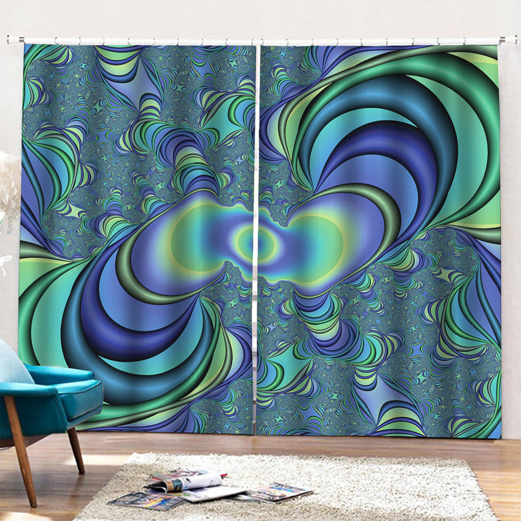 Blue Fractal Print Pencil Pleat Curtains