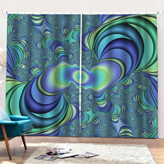 Blue Fractal Print Pencil Pleat Curtains
