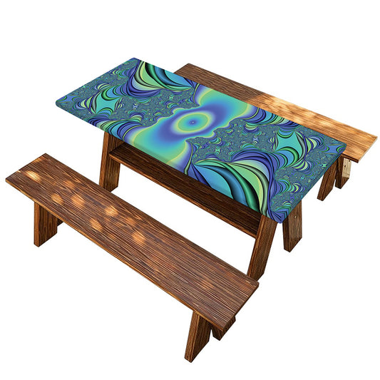 Blue Fractal Print Picnic Table Cover