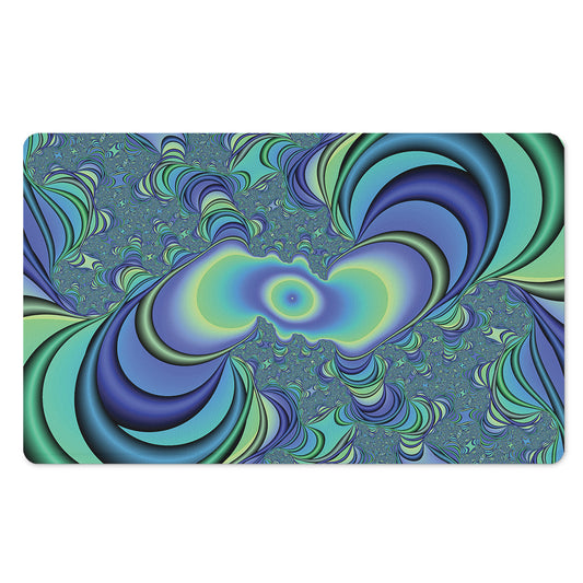 Blue Fractal Print Polyester Doormat