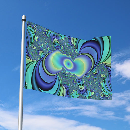 Blue Fractal Print Polyester Flag