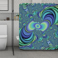 Blue Fractal Print Polyester Shower Curtain