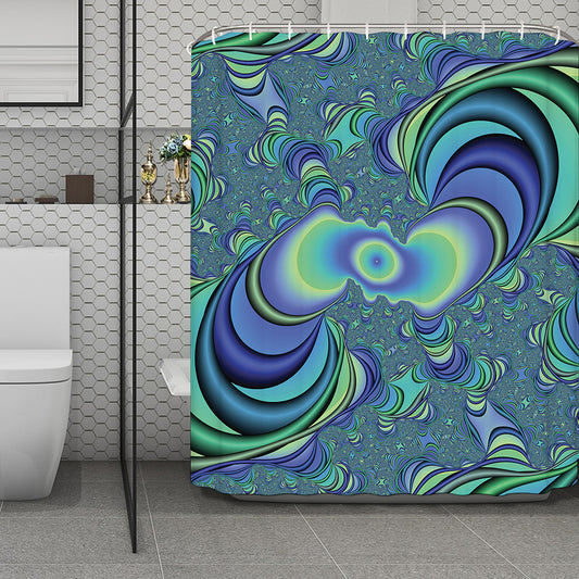 Blue Fractal Print Polyester Shower Curtain