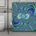 Blue Fractal Print Polyester Shower Curtain
