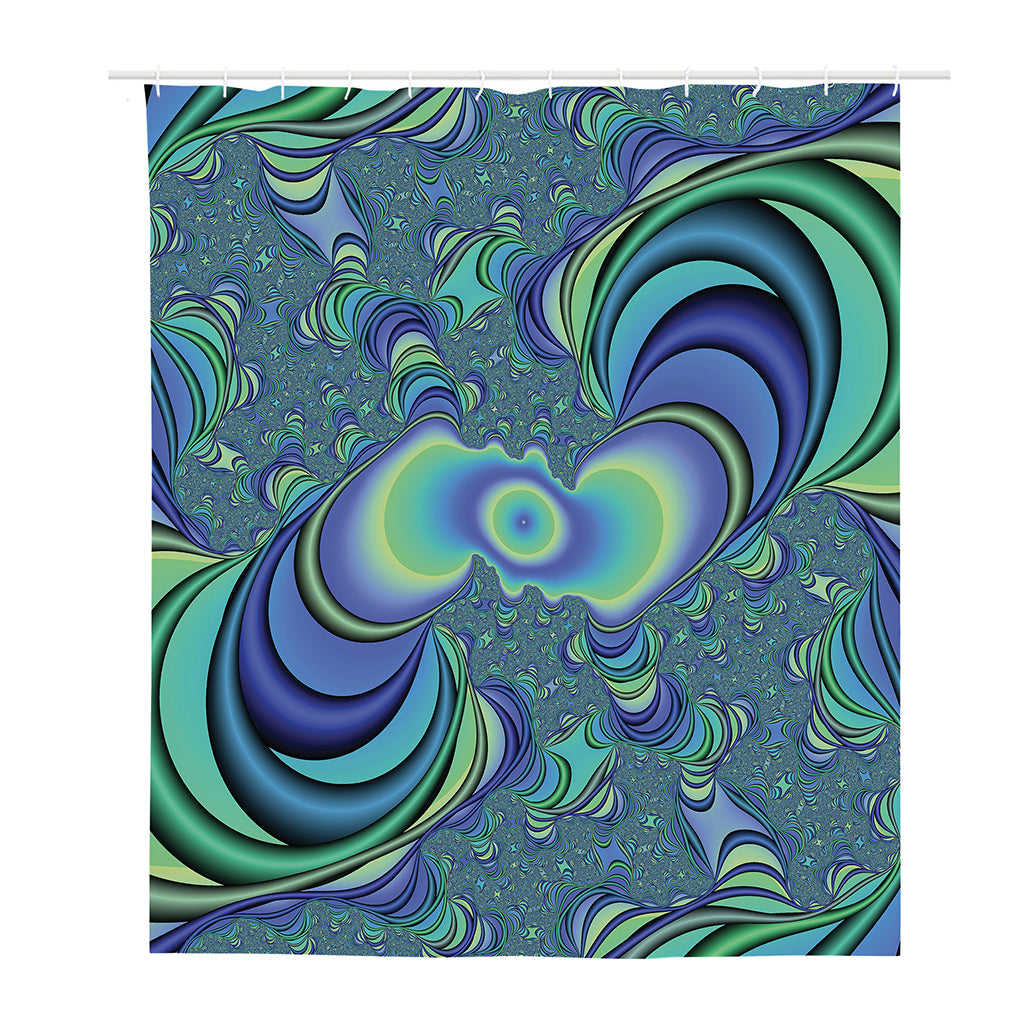 Blue Fractal Print Polyester Shower Curtain