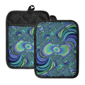 Blue Fractal Print Pot Holders With Pocket