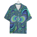 Blue Fractal Print Rayon Hawaiian Shirt