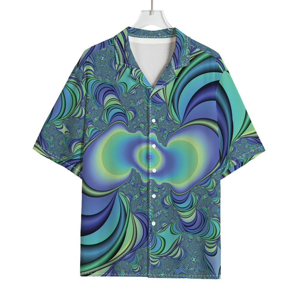 Blue Fractal Print Rayon Hawaiian Shirt