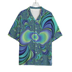 Blue Fractal Print Rayon Hawaiian Shirt