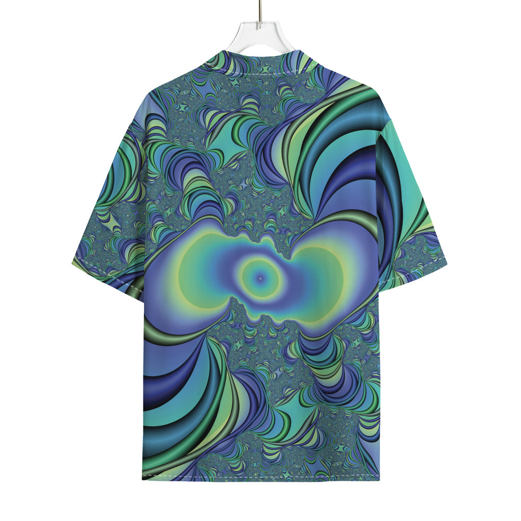 Blue Fractal Print Rayon Hawaiian Shirt
