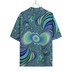 Blue Fractal Print Rayon Hawaiian Shirt