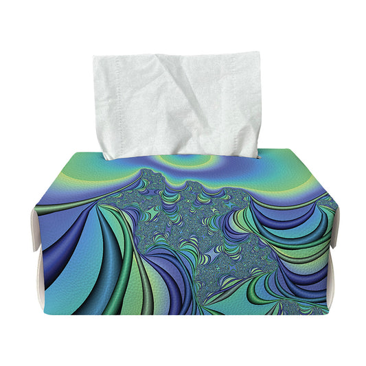 Blue Fractal Print Rectangle Tissue Box Cover
