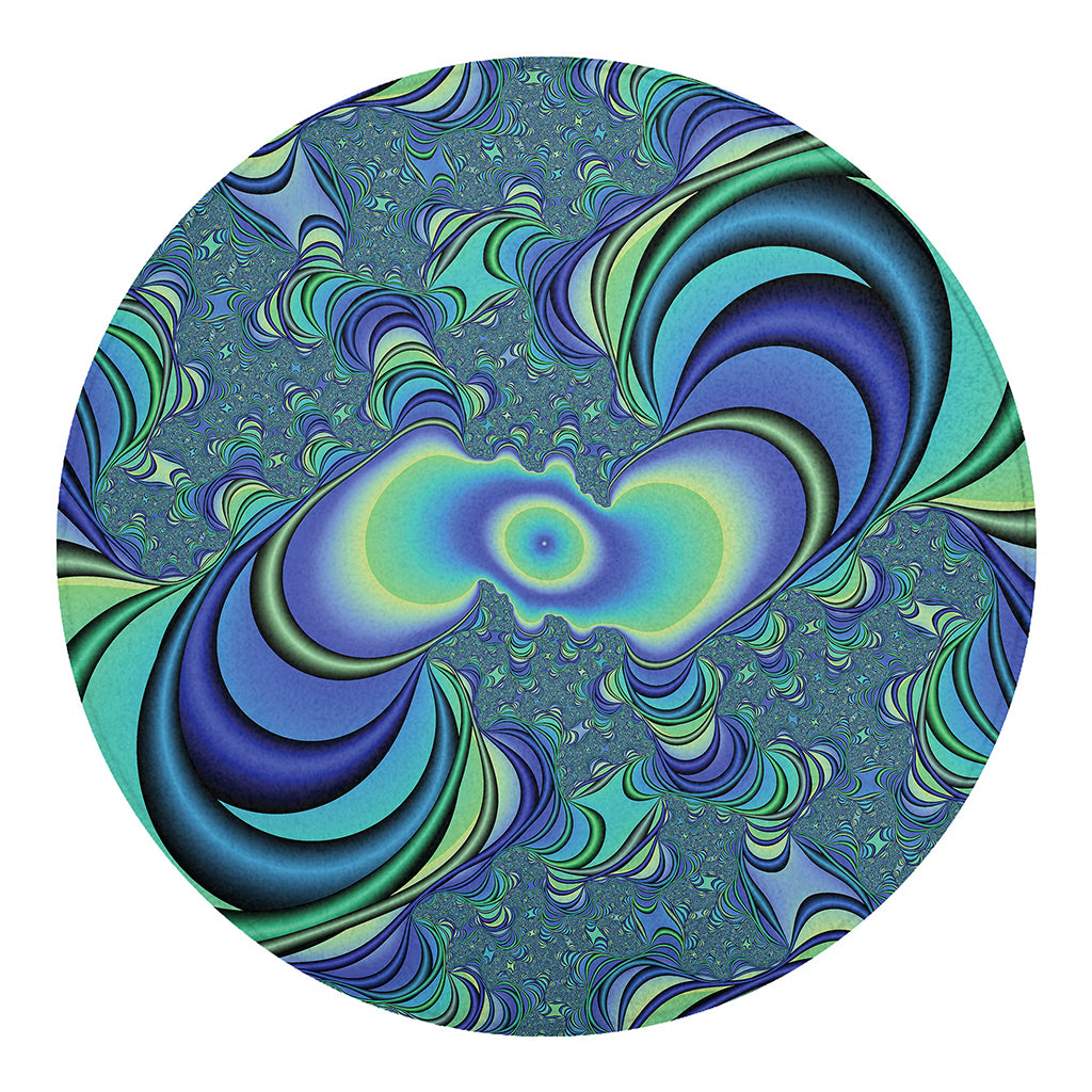 Blue Fractal Print Round Blanket