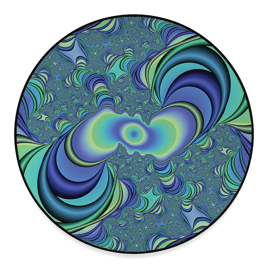 Blue Fractal Print Round Floor Mat