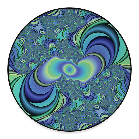 Blue Fractal Print Round Floor Mat