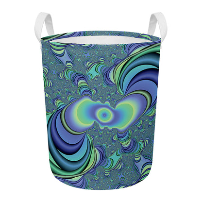 Blue Fractal Print Round Laundry Basket