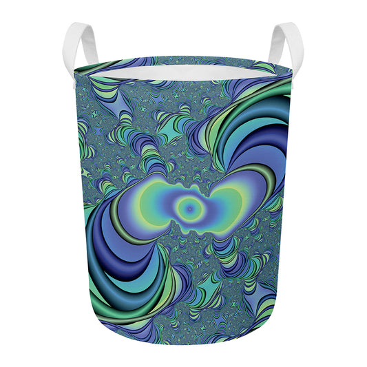 Blue Fractal Print Round Laundry Basket