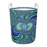 Blue Fractal Print Round Laundry Basket