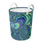 Blue Fractal Print Round Laundry Basket
