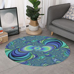Blue Fractal Print Round Rug